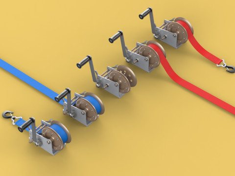 WINCHES HAND CRANK WINCH HOIST BELT WEBBING STRAP HOOK CRANE TON 3D Model