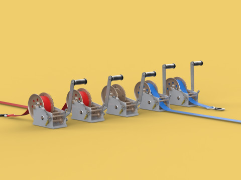 WINCHES HAND CRANK WINCH HOIST BELT WEBBING STRAP HOOK CRANE TON 3D Model