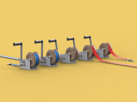 WINCHES HAND CRANK WINCH HOIST BELT WEBBING STRAP HOOK CRANE TON 3D Model