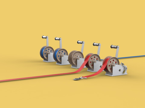 WINCHES HAND CRANK WINCH HOIST BELT WEBBING STRAP HOOK CRANE TON 3D Model