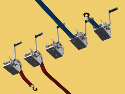 WINCHES HAND CRANK WINCH HOIST BELT WEBBING STRAP HOOK CRANE TON 3D Model