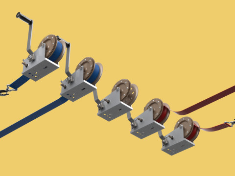 WINCHES HAND CRANK WINCH HOIST BELT WEBBING STRAP HOOK CRANE TON 3D Model