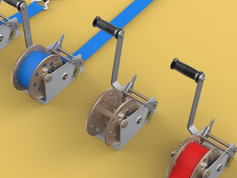 WINCHES HAND CRANK WINCH HOIST BELT WEBBING STRAP HOOK CRANE TON 3D Model