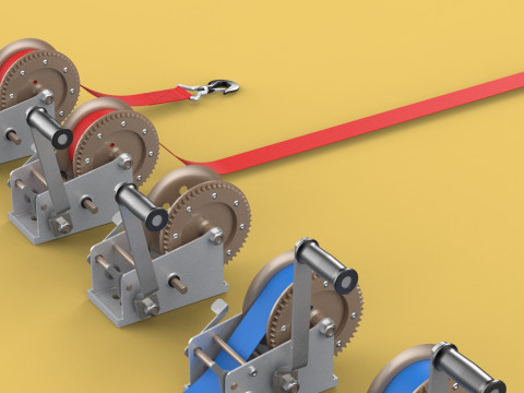 WINCHES HAND CRANK WINCH HOIST BELT WEBBING STRAP HOOK CRANE TON 3D Model