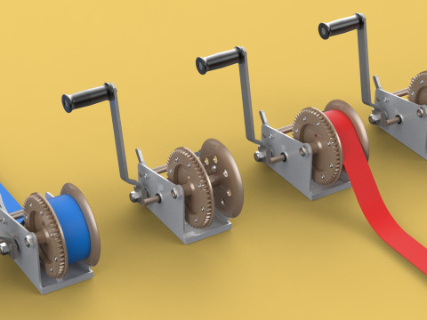 WINCHES HAND CRANK WINCH HOIST BELT WEBBING STRAP HOOK CRANE TON 3D Model