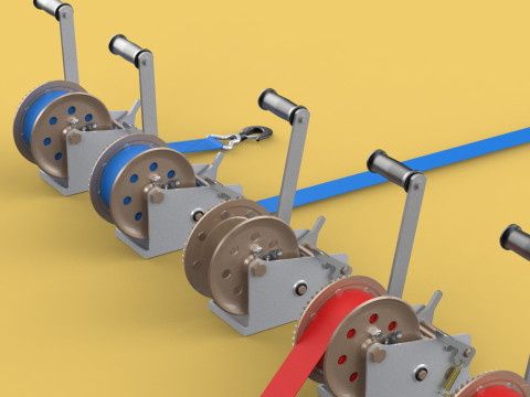 WINCHES HAND CRANK WINCH HOIST BELT WEBBING STRAP HOOK CRANE TON 3D Model