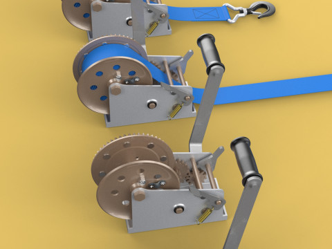 WINCHES HAND CRANK WINCH HOIST BELT WEBBING STRAP HOOK CRANE TON 3D Model