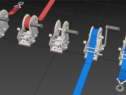 WINCHES HAND CRANK WINCH HOIST BELT WEBBING STRAP HOOK CRANE TON 3D Model