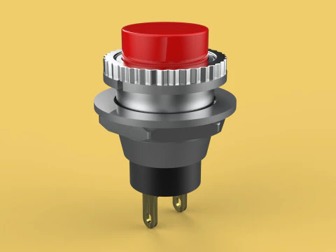 赤い押しボタン 瞬間的な自己リセット 小さな押しスイッチ 丸 3Dモデル