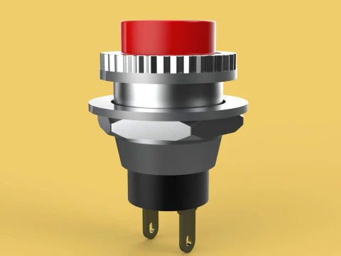 RED PUSH BUTTON MOMENTARY SELF RESET SMALL PRESS SWITCH ROUND 3D Model