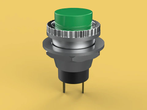 BOT&Atilde;O VERDE AUTO RESET MOMENT&Aacute;RIO PEQUENO INTERRUPTOR DE PRESS&Atilde;O REDONDO Modelo 3D
