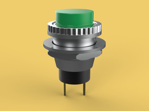 GREEN PUSH BUTTON MOMENTARY SELF RESET SMALL PRESS SWITCH ROUND 3D Model