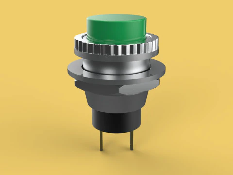 BOT&Atilde;O VERDE AUTO RESET MOMENT&Aacute;RIO PEQUENO INTERRUPTOR DE PRESS&Atilde;O REDONDO Modelo 3D