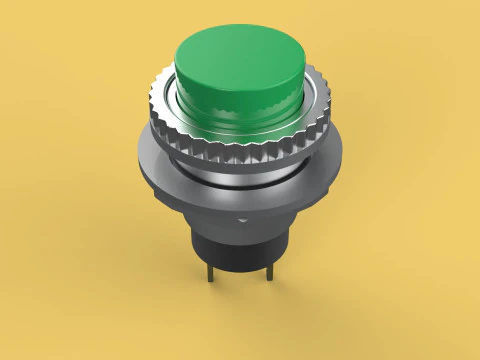 BOT&Atilde;O VERDE AUTO RESET MOMENT&Aacute;RIO PEQUENO INTERRUPTOR DE PRESS&Atilde;O REDONDO Modelo 3D