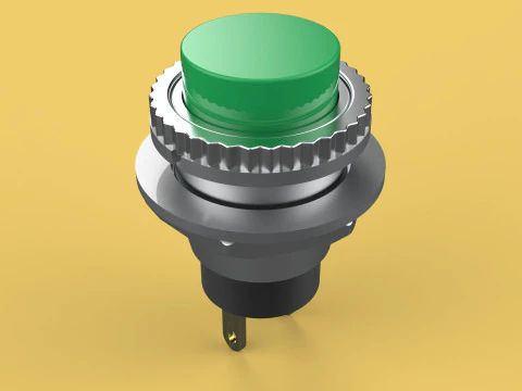 BOT&Atilde;O VERDE AUTO RESET MOMENT&Aacute;RIO PEQUENO INTERRUPTOR DE PRESS&Atilde;O REDONDO Modelo 3D