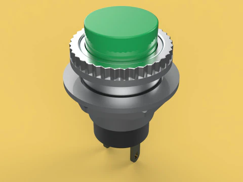 BOT&Atilde;O VERDE AUTO RESET MOMENT&Aacute;RIO PEQUENO INTERRUPTOR DE PRESS&Atilde;O REDONDO Modelo 3D