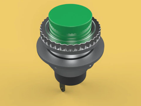 BOT&Atilde;O VERDE AUTO RESET MOMENT&Aacute;RIO PEQUENO INTERRUPTOR DE PRESS&Atilde;O REDONDO Modelo 3D