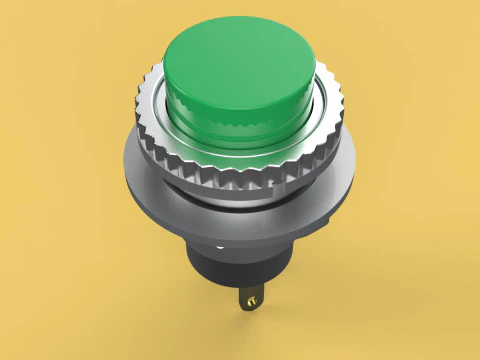 BOT&Atilde;O VERDE AUTO RESET MOMENT&Aacute;RIO PEQUENO INTERRUPTOR DE PRESS&Atilde;O REDONDO Modelo 3D