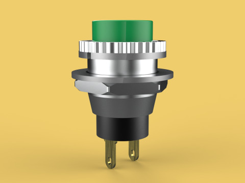 GREEN PUSH BUTTON MOMENTARY SELF RESET SMALL PRESS SWITCH ROUND 3D Model