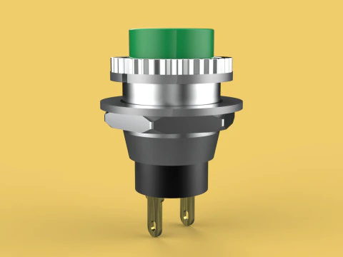 BOT&Atilde;O VERDE AUTO RESET MOMENT&Aacute;RIO PEQUENO INTERRUPTOR DE PRESS&Atilde;O REDONDO Modelo 3D