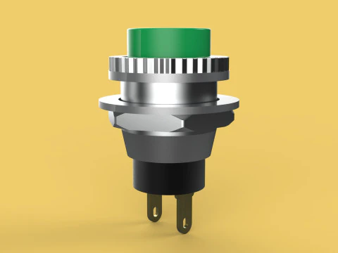 BOT&Atilde;O VERDE AUTO RESET MOMENT&Aacute;RIO PEQUENO INTERRUPTOR DE PRESS&Atilde;O REDONDO Modelo 3D