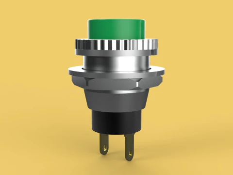 BOT&Atilde;O VERDE AUTO RESET MOMENT&Aacute;RIO PEQUENO INTERRUPTOR DE PRESS&Atilde;O REDONDO Modelo 3D