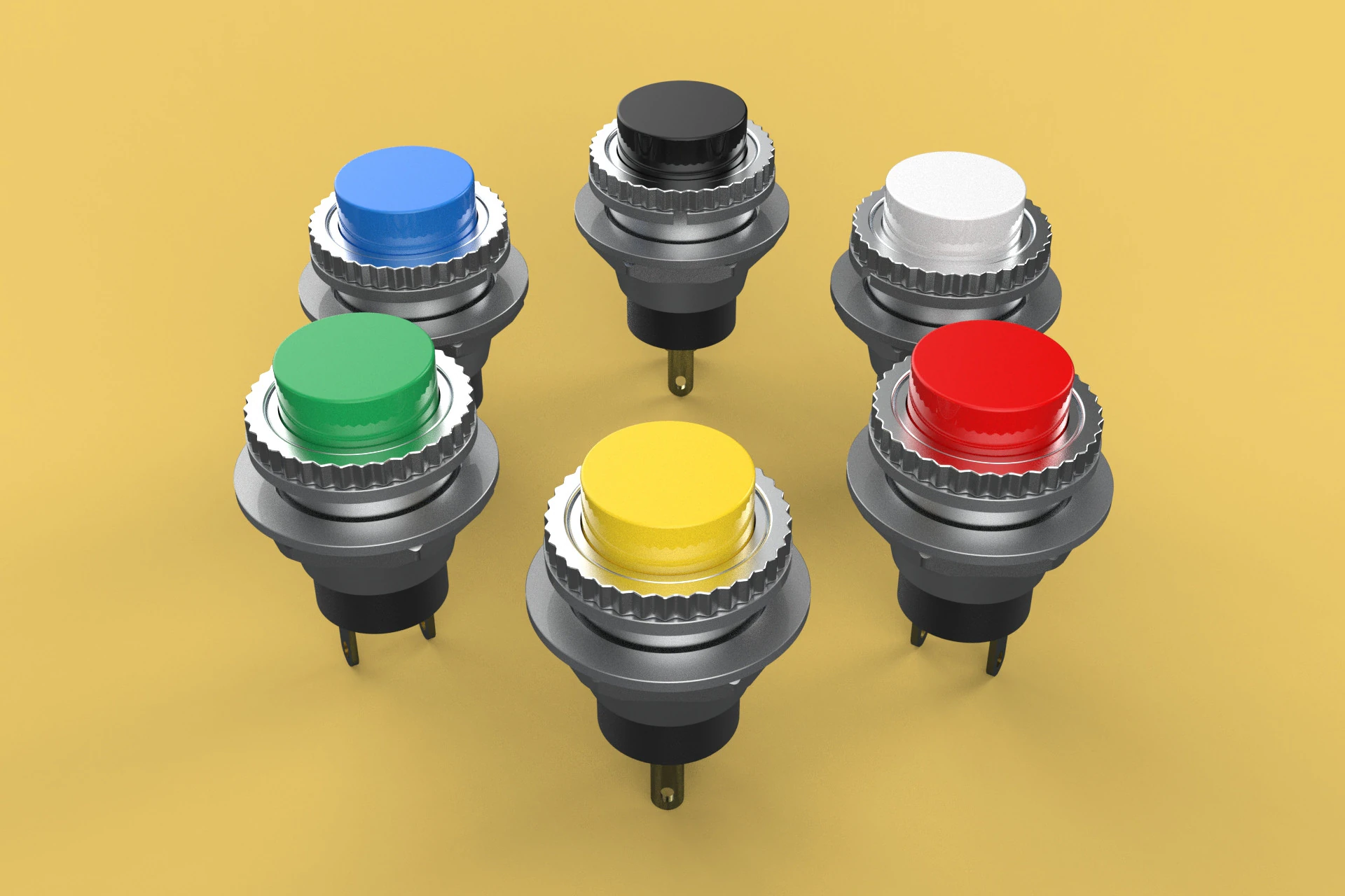 COLORFUL PUSH BUTTON MOMENTARY SELF RESET SMALL PRESS SWITCH SET 3D Model .c4d .max .obj .3ds .fbx .stl .blend