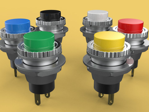 COLORFUL PUSH BUTTON MOMENTARY SELF RESET SMALL PRESS SWITCH SET 3D मॉडल