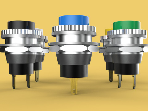 COLORFUL PUSH BUTTON MOMENTARY SELF RESET SMALL PRESS SWITCH SET 3D मॉडल