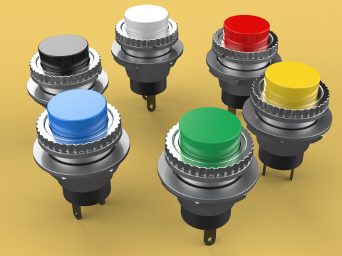COLORFUL PUSH BUTTON MOMENTARY SELF RESET SMALL PRESS SWITCH SET 3D मॉडल