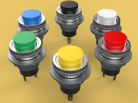 COLORFUL PUSH BUTTON MOMENTARY SELF RESET SMALL PRESS SWITCH SET 3D मॉडल