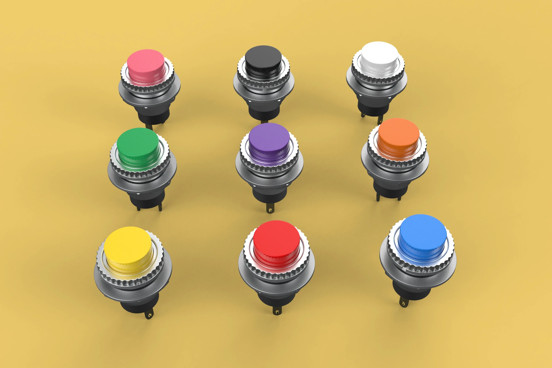SET COLORFUL PUSH BUTTON MOMENTARY SELF RESET PRESS SWITCH SMALL 3D Model .c4d .max .obj .3ds .fbx .stl .blend 