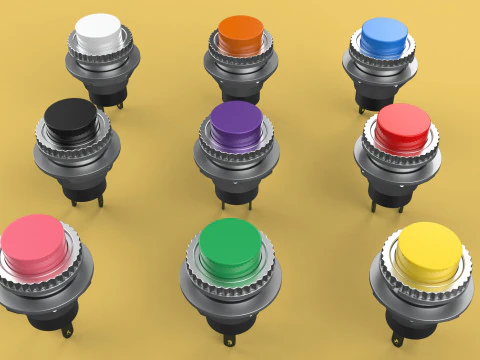 SET COLORFUL PUSH BUTTON MOMENTARY SELF RESET PRESS SWITCH SMALL 3D Model