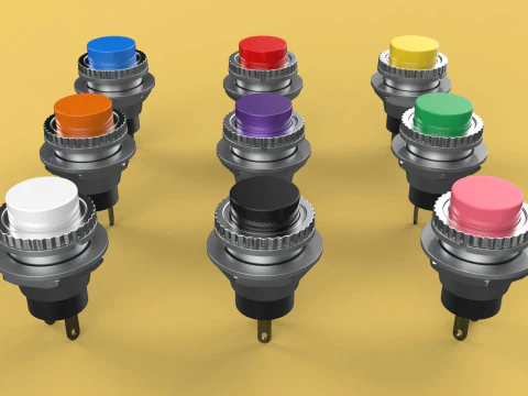 SET COLORFUL PUSH BUTTON MOMENTARY SELF RESET PRESS SWITCH SMALL 3D Model