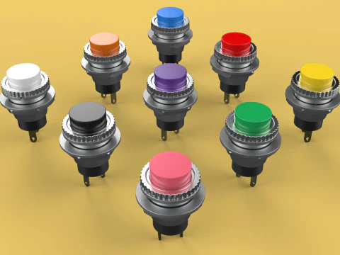SET COLORFUL PUSH BUTTON MOMENTARY SELF RESET PRESS SWITCH SMALL 3D Model
