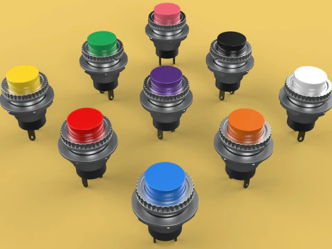 SET COLORFUL PUSH BUTTON MOMENTARY SELF RESET PRESS SWITCH SMALL 3D Model