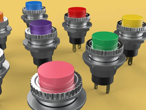 SET COLORFUL PUSH BUTTON MOMENTARY SELF RESET PRESS SWITCH SMALL 3D Model