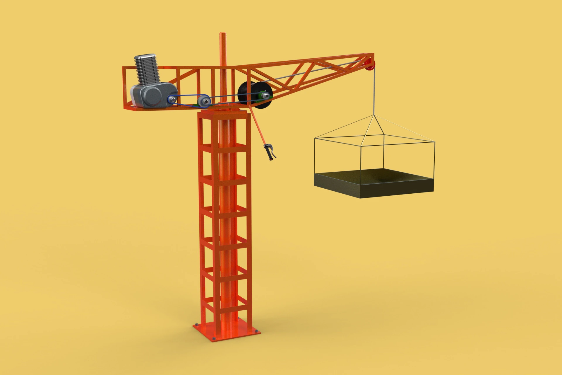 MINI GUINDASTE DE TORRE MOTOR GUINCHO GIRAT&Oacute;RIO GIRAT&Oacute;RIA DO MOTOR JIB TON Modelo 3D .c4d .max .obj .3ds .fbx .stl .blend 