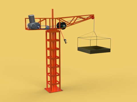 MINI TOWER CRANE MOTOR WINCH SWIVEL LIFTING ENGINE HOIST JIB TON 3D Model