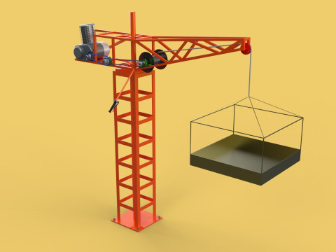 MINI TOWER CRANE MOTOR WINCH SWIVEL LIFTING ENGINE HOIST JIB TON 3D Модель