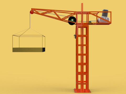 MINI TOWER CRANE MOTOR WINCH SWIVEL LIFTING ENGINE HOIST JIB TON 3D Модель