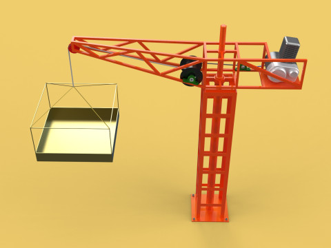 MINI TOWER CRANE MOTOR WINCH SWIVEL LIFTING ENGINE HOIST JIB TON 3D Модель