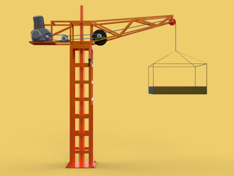 MINI TOWER CRANE MOTOR WINCH SWIVEL LIFTING ENGINE HOIST JIB TON 3D Модель