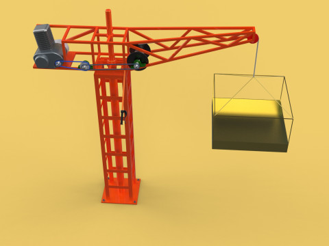 MINI TOWER CRANE MOTOR WINCH SWIVEL LIFTING ENGINE HOIST JIB TON 3D Модель