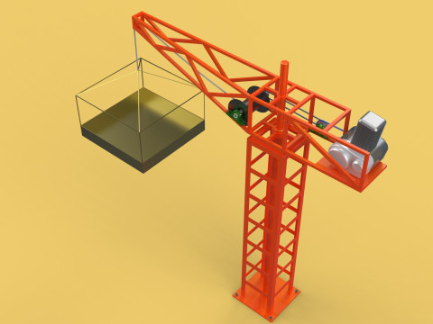 MINI TOWER CRANE MOTOR WINCH SWIVEL LIFTING ENGINE HOIST JIB TON 3D Модель