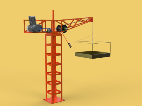 MINI TOWER CRANE MOTOR WINCH SWIVEL LIFTING ENGINE HOIST JIB TON 3D Модель