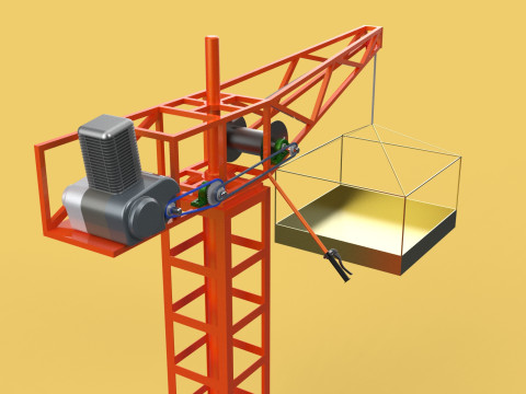 MINI TOWER CRANE MOTOR WINCH SWIVEL LIFTING ENGINE HOIST JIB TON 3D Модель