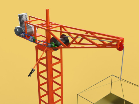 MINI TOWER CRANE MOTOR WINCH SWIVEL LIFTING ENGINE HOIST JIB TON 3D Модель