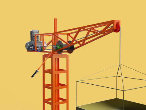 MINI TOWER CRANE MOTOR WINCH SWIVEL LIFTING ENGINE HOIST JIB TON 3D Модель