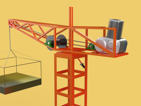MINI TOWER CRANE MOTOR WINCH SWIVEL LIFTING ENGINE HOIST JIB TON 3D Модель